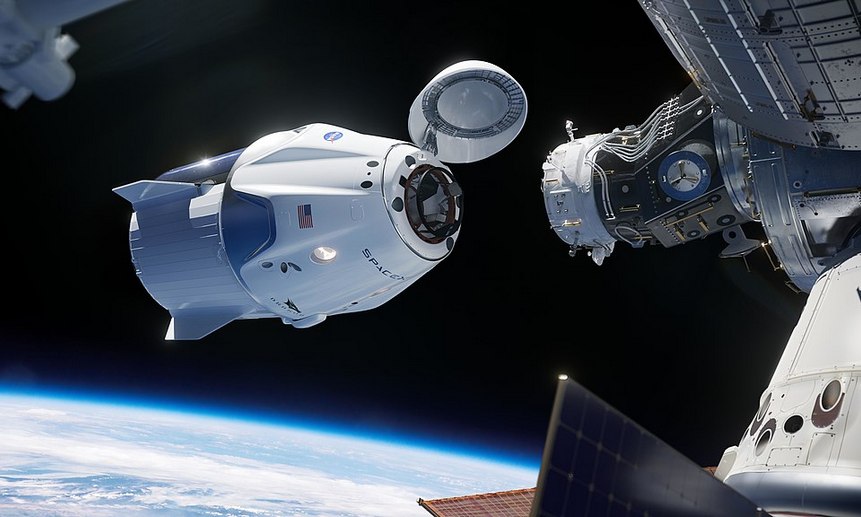 Стыковка Crew Dragon с МКС. Иллюстрация NASA/SpaceX.